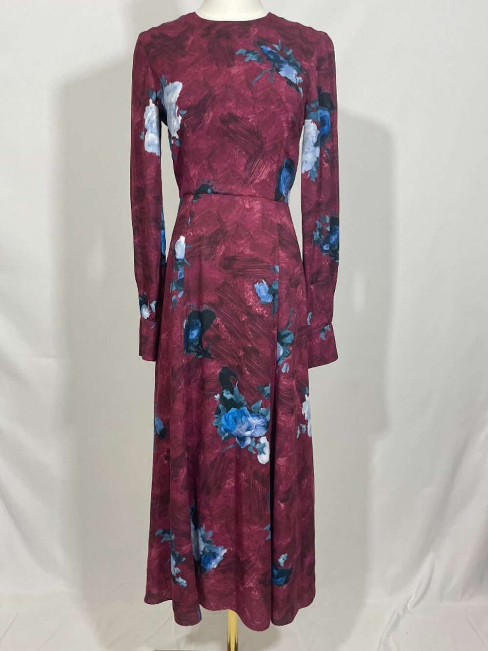 NWT Erdem Aria Abstract Red Blue Rose Mulberry Fluid Crepe Midi Dress Size 2